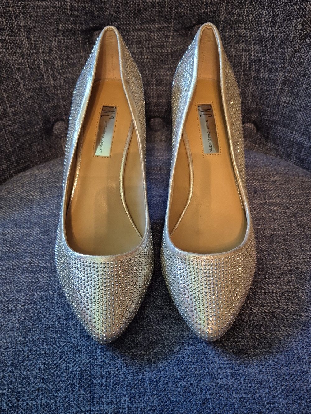 INC International Concepts Silver Rhinestone Pointed-Toe Heels